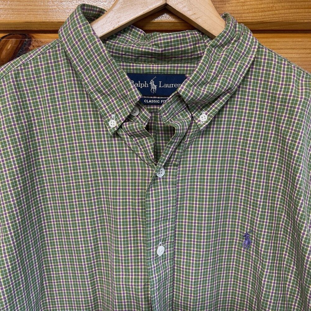 POLO RALPH LAUREN - CLASSIC FIT Green & Pink Plaid Button-Down Shirt - Size: XL